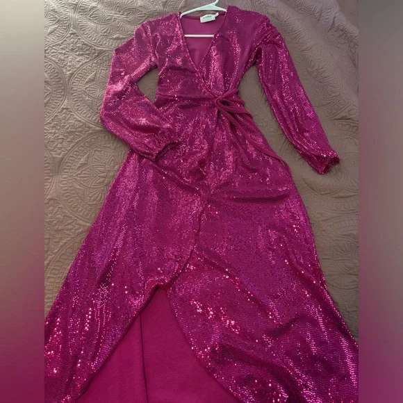 ASOS | Dresses | Asos Sequin Hot Pink Wrap Dress | Poshmark